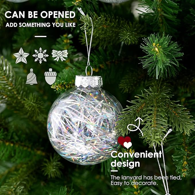 Christmas Ornaments Ball Set-Shatterproof Clear Plastic Decorative Baubles for Xmas Tree House Holiday Wedding Party Decoration,20pcs Silver