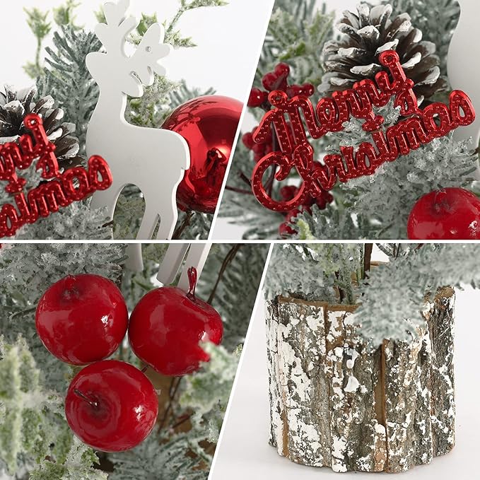 Super Holiday Small Winter Christmas Tree, Artificial Mini Tabletop Christmas Tree Decorations with Christmas Ornaments, for Home Party Thankgivings Christmas Decor, Red-Indoor.