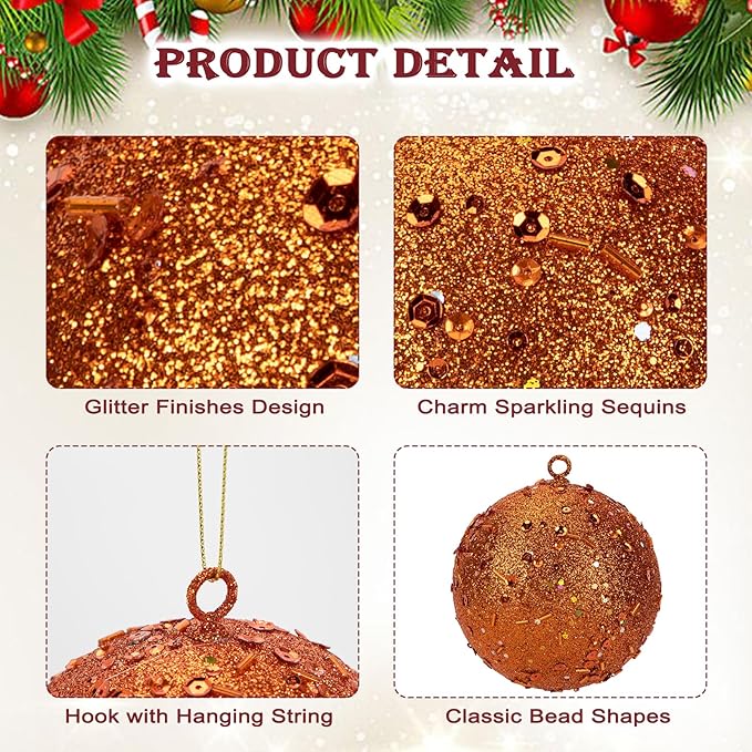3.15" Large Christmas Balls Ornaments 6 Pcs Shatterproof Big Orange Christmas Ornaments for Xmas Tree Bulk Glitter Big Xmas Tree Ornament for Trees Halloween Holiday Wedding Party Decoration