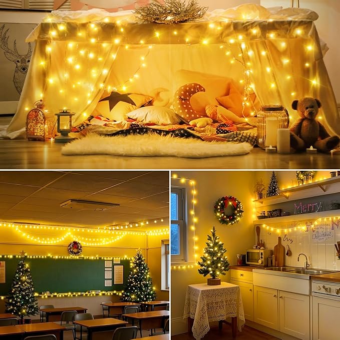 JXLEDAYY 403FT 1000 LED String Lights Outdoor Fairy Lights Plug in Christmas Lights Clear Wire with Remote Timer 8 Modes for Outside House Garden Party Wedding Decorations-Warm White