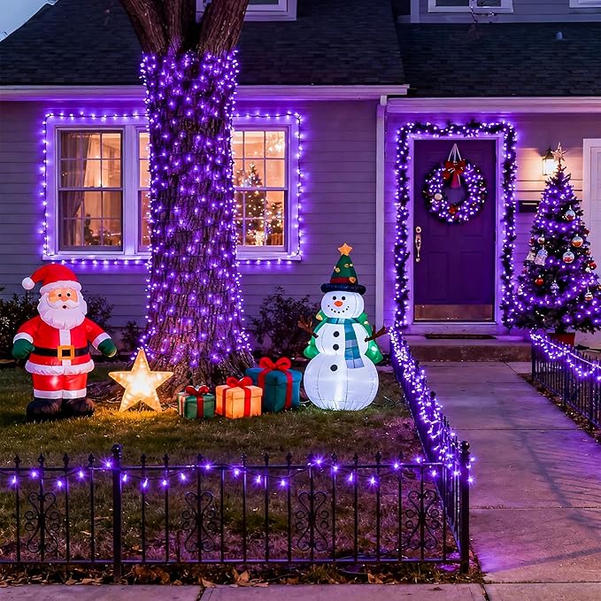 JMEXSUSS 500 LED Purple Christmas Lights, 173ft 8 Modes Christmas String Lights Outdoor Waterproof, Green Wire Purple LED Light for Indoor Party House Xmas Decorations