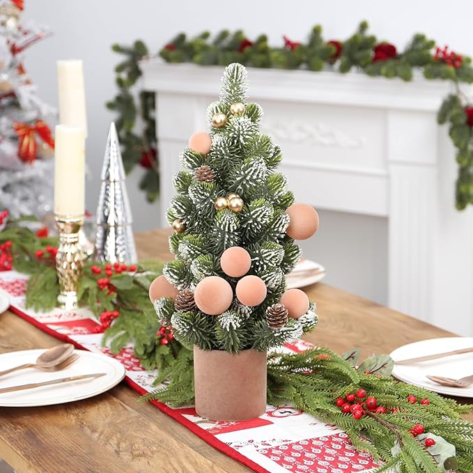 SY Super Bang Small Christmas Tree, 13Inch Artificial Velvet Ball Berry Mini Tabletop Tree Christmas Decorations, for Home Party Thankgivings Xmas Indoor Decor. (Light Coffee, 18Inch)