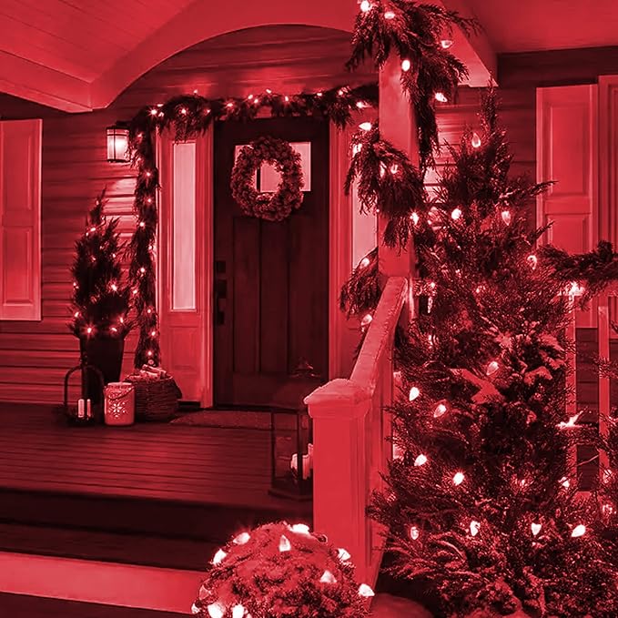 Dazzle Bright C9 Christmas String Lights, Waterproof Connectable Green Wire Fairy Lights, Christmas Lights for Indoor Outdoor Home Yard Xmas Tree House Decorations (Red, 100 LED)