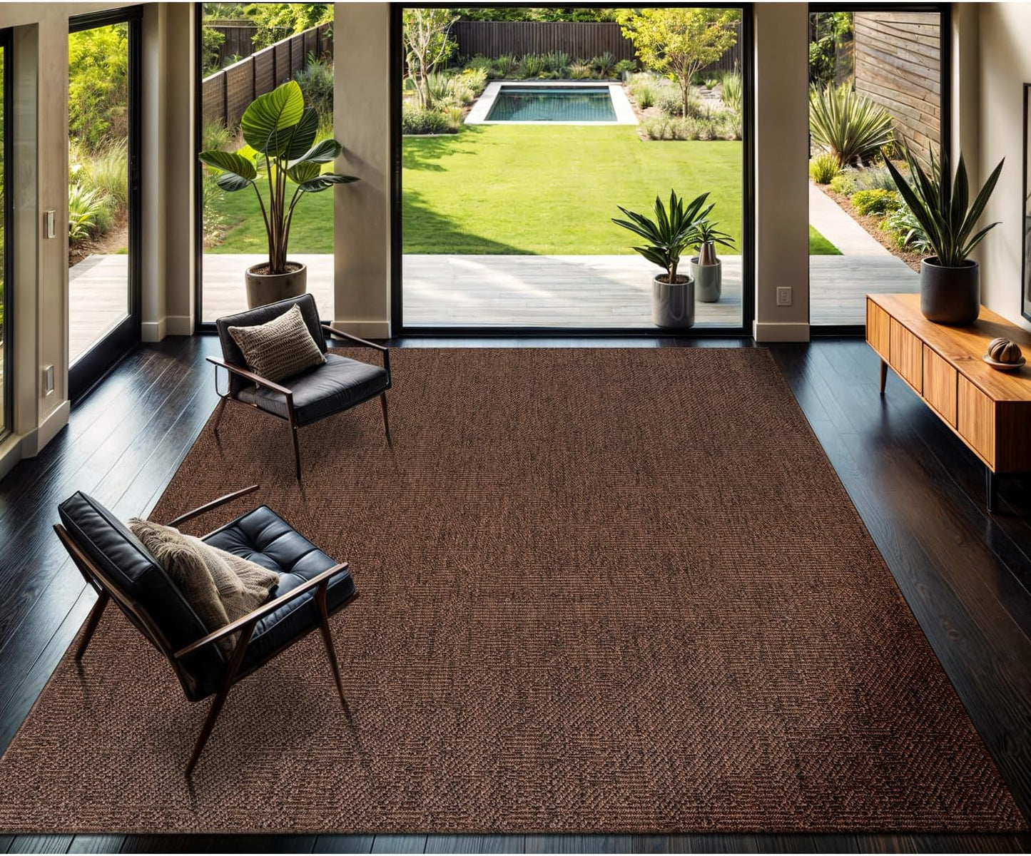 CAMILSON Easy Jute Rug 6x9, Indoor Outdoor Brown Color Fiber Area Rugs for Living Room Patio and Kitchen Rug, Solid Boho Woven Design, Easy-Cleaning, Washable Outside Carpet Alfombras (6 x 9)