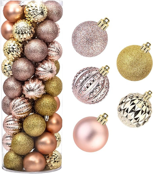 45Pcs 6cm/2.36inch Christmas Balls Glitter Ornaments Set, Shatterproof Plastic Xmas Tree Hanging Ornament, Christmas Decorations Balls for Holiday Festival Wedding House Bar Party(Rosegold/Gold)