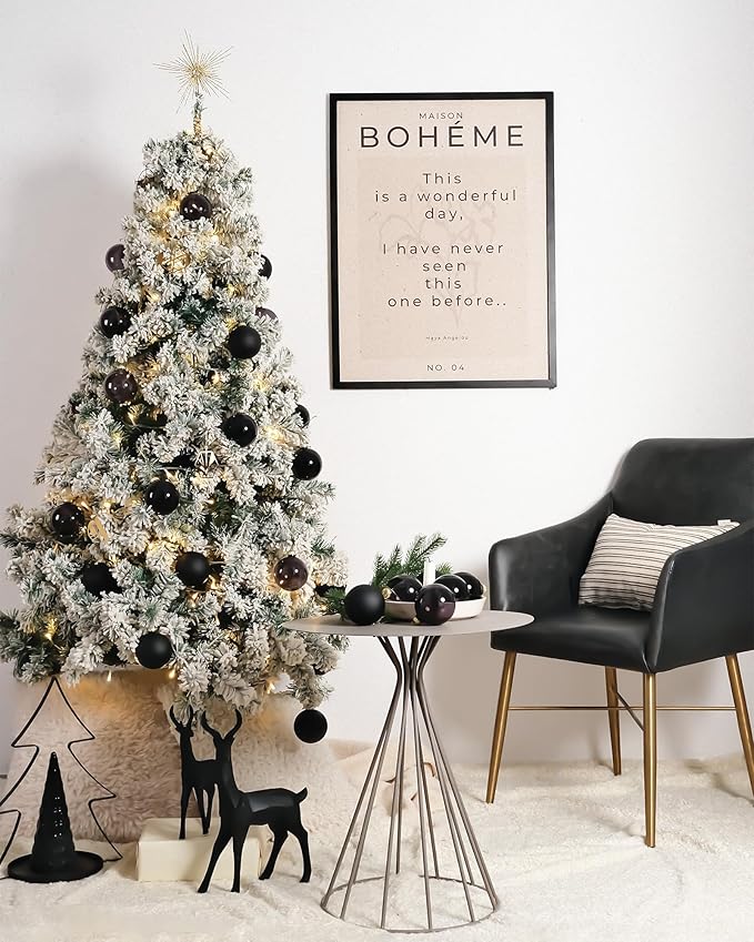 DN DECONATION Black Glass Christmas Ornaments, 3.15” Christmas Ball Hanging Christmas Baubles for Xmas Tree Decoration, Set of 9 Decor for Gothic DIY Gift