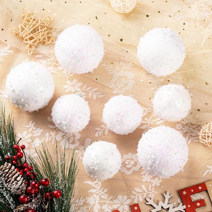 8CT Christmas Ball Ornaments, White Christmas Ball Decorations Shatterproof Plastic Hanging Pearl Balls for Holiday Party(90mm/3.54")