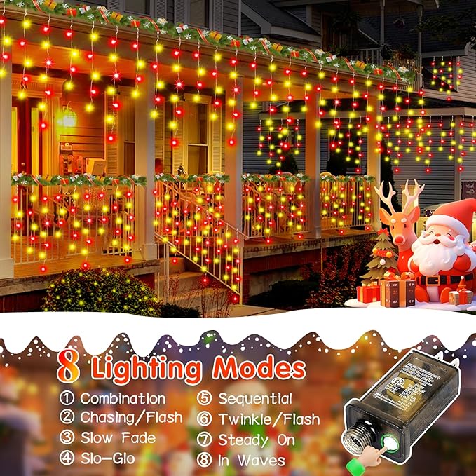 164FT Christmas Lights Outdoor, 1600 LED Outdoor String Lights Waterproof Plug in with 8 Modes & Timer, Christmas String Lights for Tree Party, Garden, Holiday Decorations（Red+Warm White）