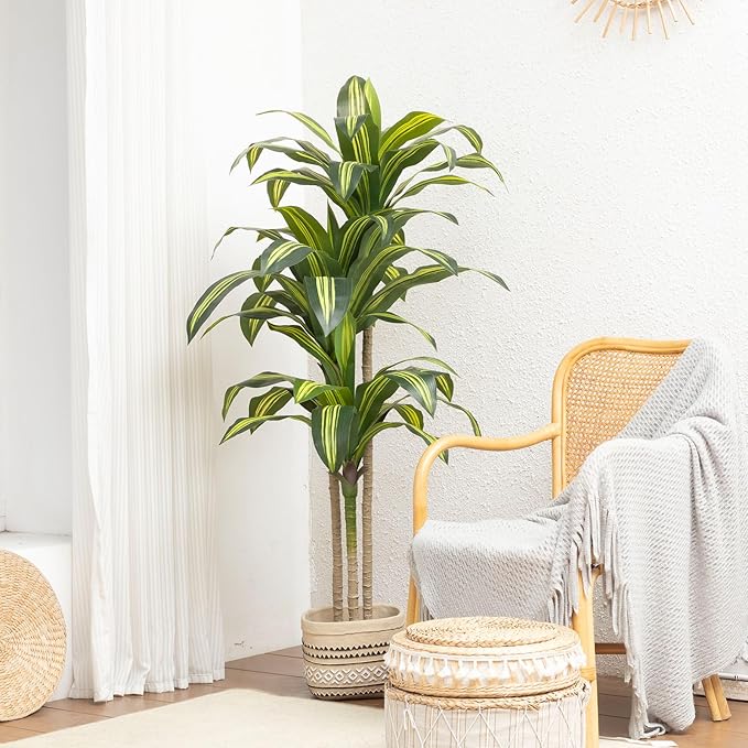 Artificial Dracaena Tree 5FT Tall Fake Tree - Faux Indoor Plant with UV Resistant Potted Design - Realistic Large Artificial Plants for Home Living Room Office Decor Indoor