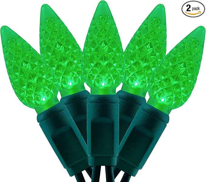 YULETIME Green One-Piece C6 Strawberry Christmas Lights 140 Count 71 Feet, 2 Sets 70 LED 35.5 ft High Waterproof UL Certified String Light (Green)