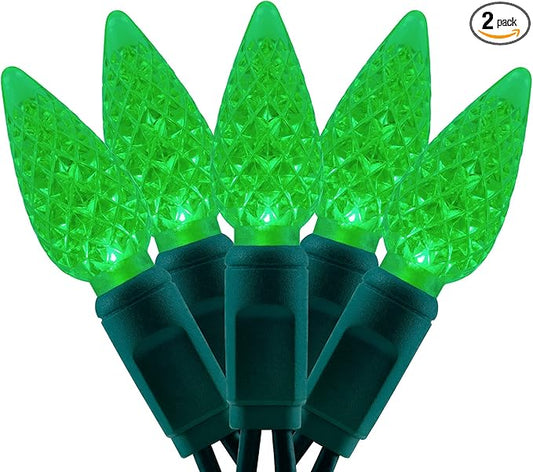 YULETIME Green One-Piece C6 Strawberry Christmas Lights 140 Count 71 Feet, 2 Sets 70 LED 35.5 ft High Waterproof UL Certified String Light (Green)