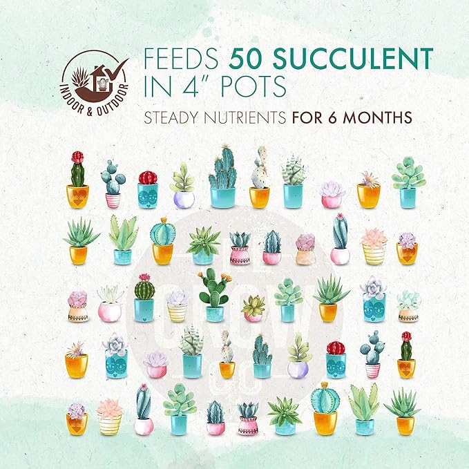 The Grow Co Succulents & Cactus Plant Food - Gentle Long Lasting Formula, Slow Release Fertilizer (Liquid Alternative) for All Potted Succulent, Cacti & Aloe Vera Plants (5 oz)