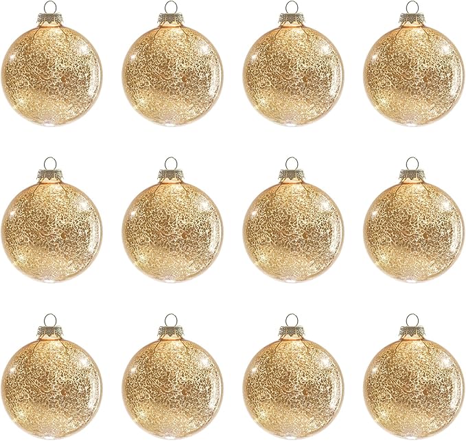 Gold Mercury Glass Ball Christmas Ornaments Set of 12-3.15”Luxurious Xmas Tree Hanging Bulb Decorations for New Year Thanksgiving Birthdays Party, Glass Ornaments for Elegant Xmas Halloween Decor