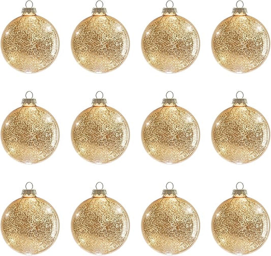 Gold Mercury Glass Ball Christmas Ornaments Set of 12-3.15”Luxurious Xmas Tree Hanging Bulb Decorations for New Year Thanksgiving Birthdays Party, Glass Ornaments for Elegant Xmas Halloween Decor