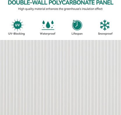 YITAHOME 6x4FT Polycarbonate Greenhouse Heavy Duty Green Houses Outdoor Aluminum Greenhouses with Sliding Doors Vent Window Walk-in Greenhouse Large Sun House for Garden Backyard, Sliver