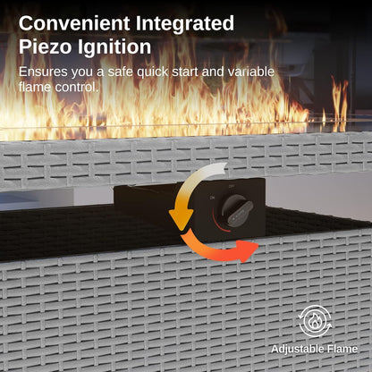 EAST OAK 44'' Propane Fire Pit Table, 60,000 BTU Gas Fire Table w/Aluminum Frame, H Type Burner and Tempered Glass Tabletop, CSA Listed Outdoor Patio Firepit, Fire Glass and Lid, Grey