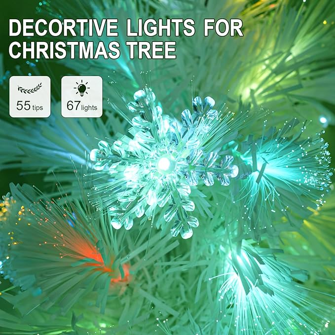 Artificial Christmas Tree, 24inch Small Christmas Tree White Fiber Optic Prelit Tabletop Xmas Tree with 67 Led Lights 7 Colors Lighted Christmas Tree Holiday Home Decor