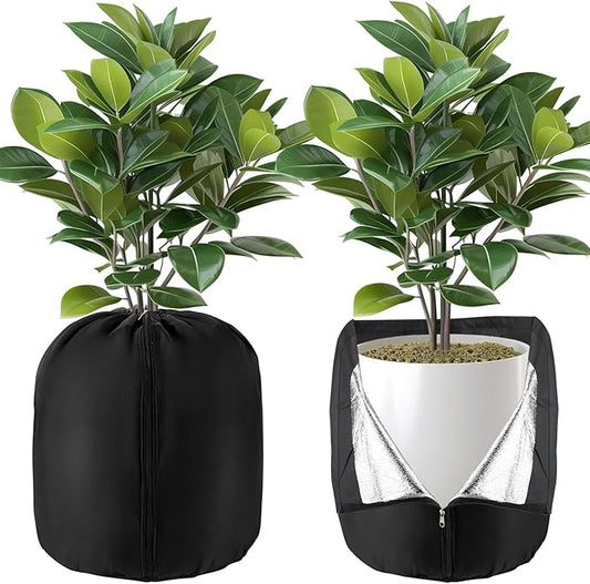 2 Pcs Plant Pot Covers for Winter Potted Plant Freeze Protection Cover Frost Jacket with Zipper Drawstring to Keep Outdoor Plants Flowers Shrubs Trees Warm (17.7" D x 19.7" H - Black)
