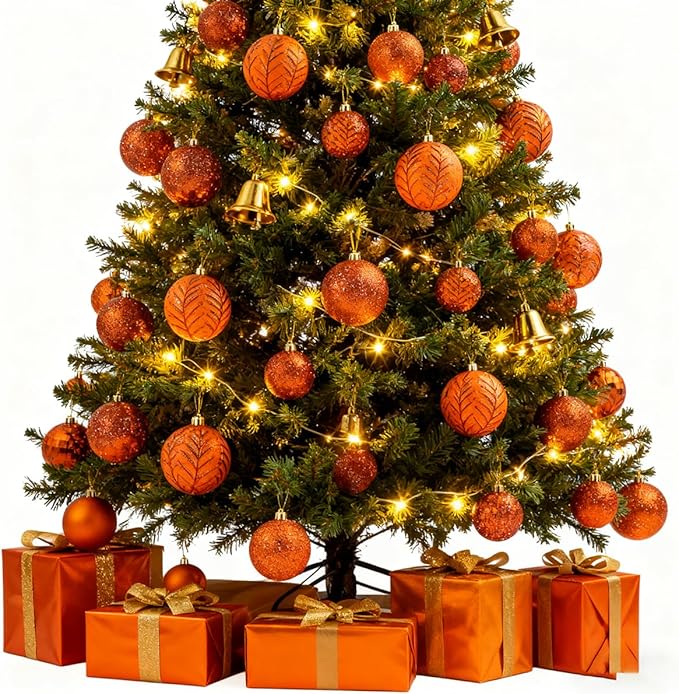 LANGXUN 36pcs Copper Orange Christmas Tree Decorations Balls, Bolas De Navidad, 2025 Christmas Decor, Indoor Outdoor Shatterproof Christmas Ornaments, Xmars Party Wedding Suppiles