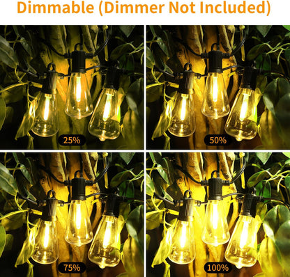 ZOTOYI Outdoor String Lights 200 FT, Waterproof IP65 Patio String Lights for Outside with 104 Shatterproof ST38 Bulbs(4 Spare), LED Hanging Lights for Bistro, Backyard, Garden 2700K(2-Pack 100FT)