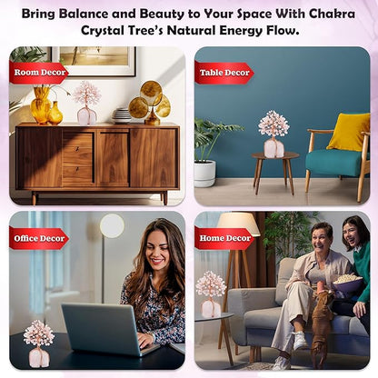 Crocon Rose Quartz Crystal Tree with Rose Quartz Stone Base Tree of Life Decor for Bedroom, Birthday Gifts for Women, Sister Gift, Birthday Gifts for Mom, Cute Home Decor Pink Housewarming Present