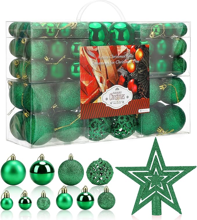 Aitsite 100 Pack Christmas Tree Ornaments Set Mini Shatterproof Holiday Ornaments Balls for Christmas Decorations (Green)