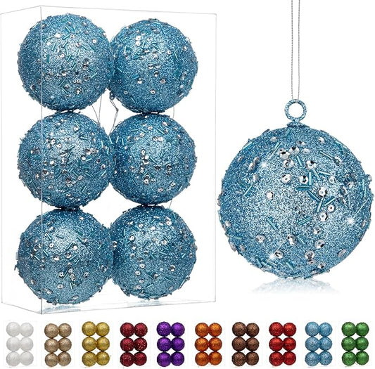 3.15" Large Christmas Balls Ornaments 6 Pcs Shatterproof Big Grey Blue Christmas Ornaments for Xmas Tree Bulk Glitter Big Xmas Tree Ornament for Trees Halloween Holiday Wedding Party Decoration