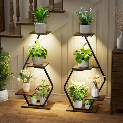 Plant Stand Indoor with Grow Light, 35'' Plant Shelf Corner Plant Stands for Indoor Plant, 2 Pack 4 Tiered Plant Holder for Home Decor, Plant Shelves for Multiple Plants