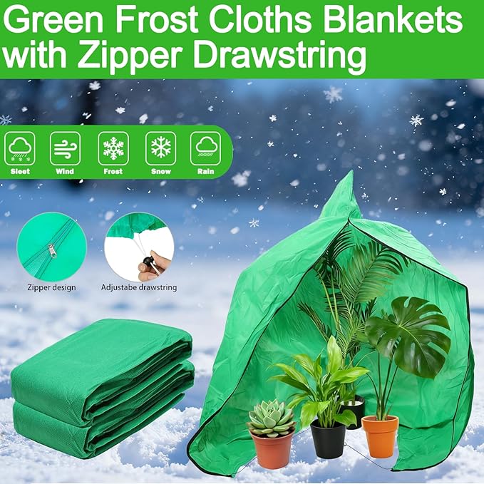 Plant Covers Freeze Protection 2 Packs 39.4ft x 47ft Winter Frost Covers for Outdoor Plants with Drawstring, Reusable Frost Cloth Plant Protection for Shrubs Trees and Potted Plants