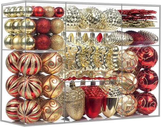 110Pcs Christmas Ball Ornaments Set, Assorted Red and Gold Christmas Ornaments for Xmas Tree, Shatterproof Plastic Baubles Hanging Decorations for Holiday/Party/Wedding