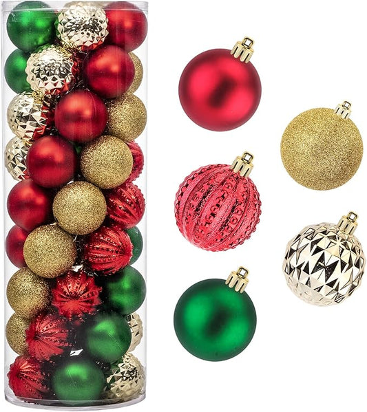 45Pcs 6cm/2.36inch Christmas Balls Glitter Ornaments Set, Shatterproof Plastic Xmas Tree Hanging Ornament, Christmas Decorations Balls for Holiday Festival Wedding House Bar Party(Red/Gold/Green)