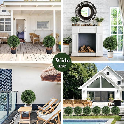 Set of 2 Artificial Boxwood Ball Trees for Outdoor with Spike, UV Resistant Faux Topiary Ball, Fake Plants Greenery Round Shrubs Bushes for Entryway Front Porch Decor