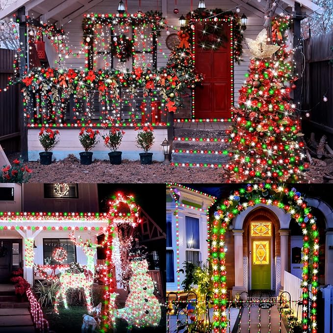 XURISEN 403FT 1000 LED Christmas Lights Outdoor Green Wire String Lights 8 Modes with Timer Memory Waterproof Fairy Light Plug in for Xmas Tree Wedding Yard Party Holiday Decorations(Red+Green+White)