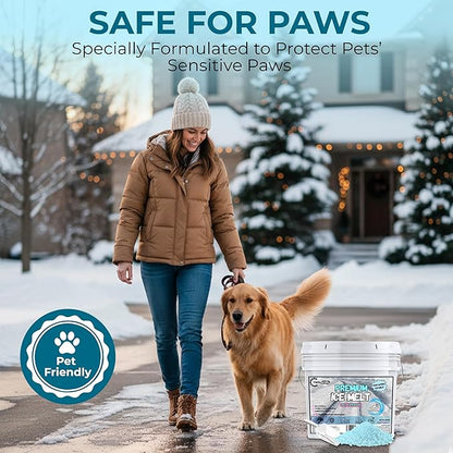 Pet-Friendly Ice Melt - Fast-Acting Magnesium Chloride Formula, Safer for Pets & Surfaces, 30lb Bucket with Scoop