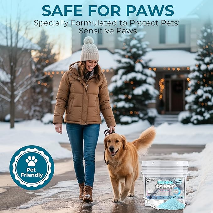 Pet-Friendly Ice Melt - Fast Acting Magnesium Chloride Formula, Safer for Pets & Surfaces, 15lb Bucket with Scoop