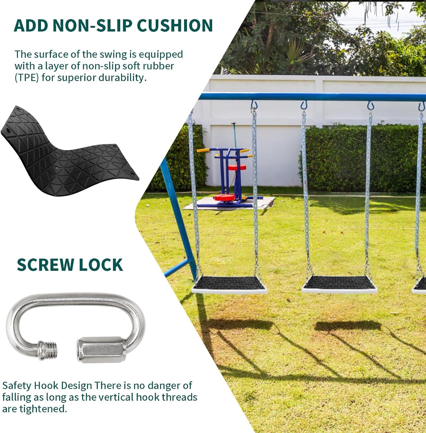 Swing Seat Accessories Heavy Duty, Non Slip Tree Swing Playground Backyard Swing Set Replacementfor Kid Indoor Outdoor, Black