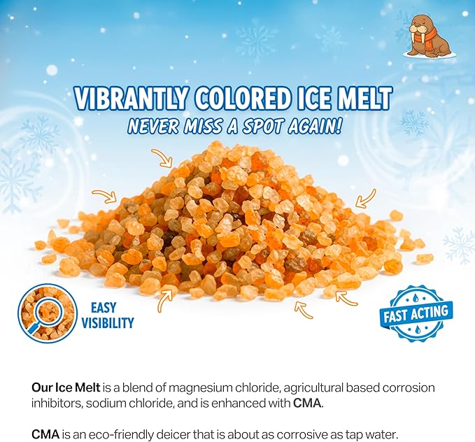 Orange Walrus CMA Ice Melt 8 lb Pet Safe De-Icer Works in Extreme Winter Conditions Safe for Driveways, Sidewalks & Steps
