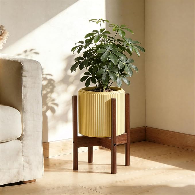 ALIGADO 2 Pack Bamboo Plant Stands Indoor, for Up to 10 Inch Pots, Built to Fit Corners, Sturdy & Stable Design, Walnut Finish
