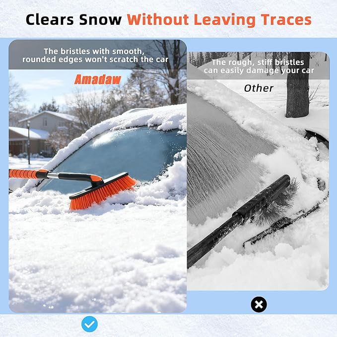 45" Extendable Snow Brush and Ice Scrapers for Car Windshield [360° Rotating Snow Brush Head] Military-Grade Sturdy Ice Scraper for Sedans, SUVs and Trucks Easy Storage Orange