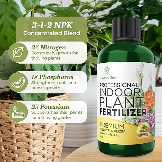 Professional Liquid Indoor Plant Fertilizer | 3-1-2 Concentrate for Plants and Flowers | Multi-Purpose Blend & Gardening Supplies | 8 oz Bottle