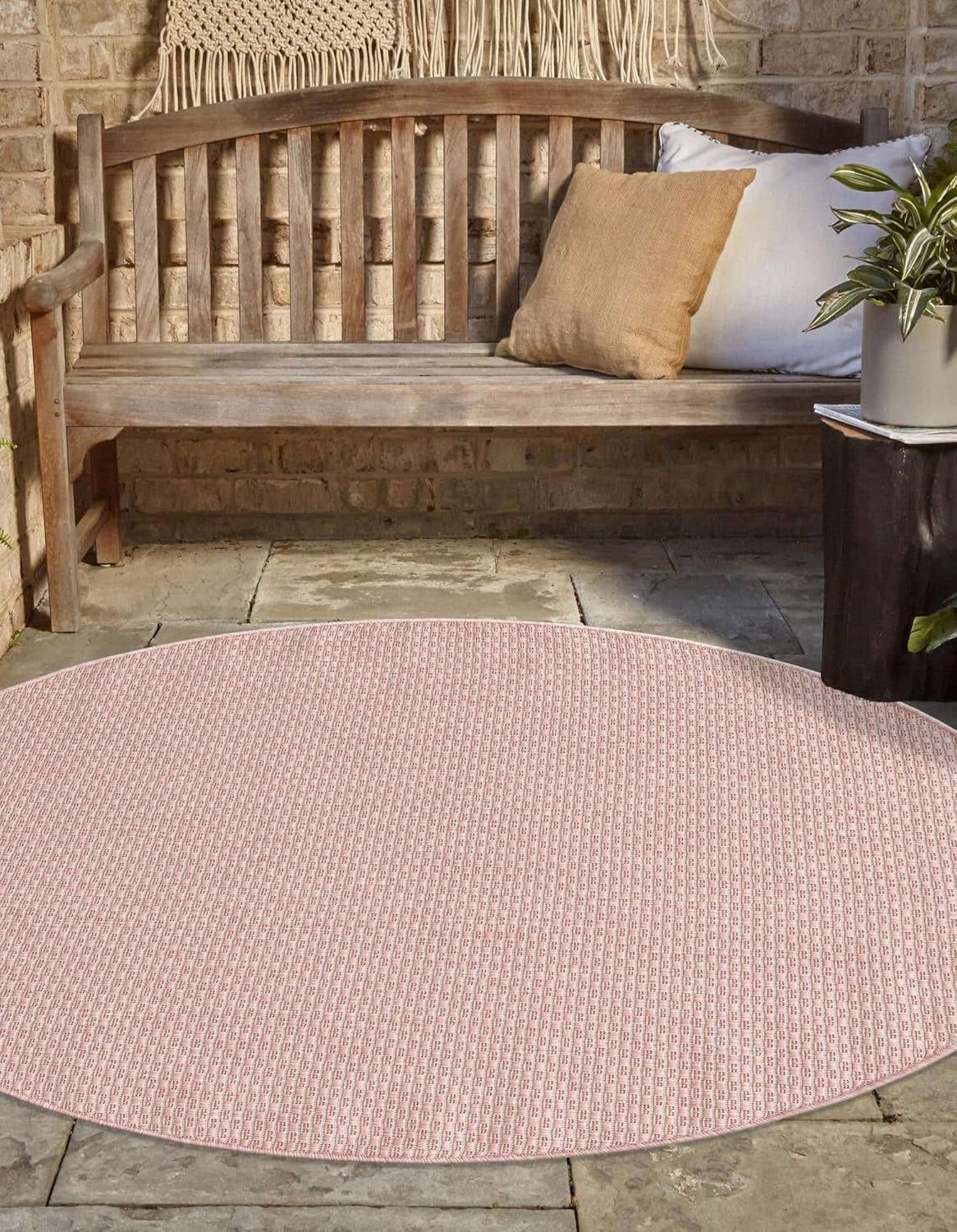 Unique Loom Collection Casual Transitional Solid Heathered Indoor/Outdoor Flatweave Area Rug (2' Round, Whisper Pink/Ivory)