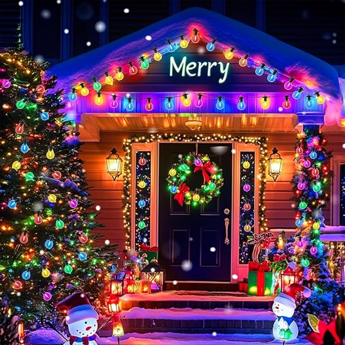 Christmas Lights Outdoor Colored String Lights, 50FT Multicolor String Lights with 25 LED G40 Bulbs Waterproof Patio Lights for Garden Backyard Yard Bistro Holiday Party Halloween
