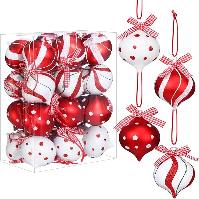 Syhood 24 Pcs Christmas Tree Ornaments, Christmas Ball Decorations Set, Shatterproof Baubles Xmas Tree Hanging Decor, Peppermint Candy Ball Red White Green Stripes Party Holiday(Classic,2.56 Inches)