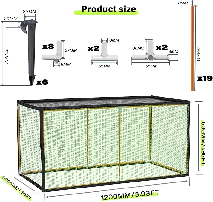 Seedling Net Plant Protector, 19 Fibreglass Poles Make Up The Garden Plant Awning, Bird Netting, Preventing The Hot Sun and Squirrels from Harming Plant Seedlings,47.2" X 23.6" X 23.6"