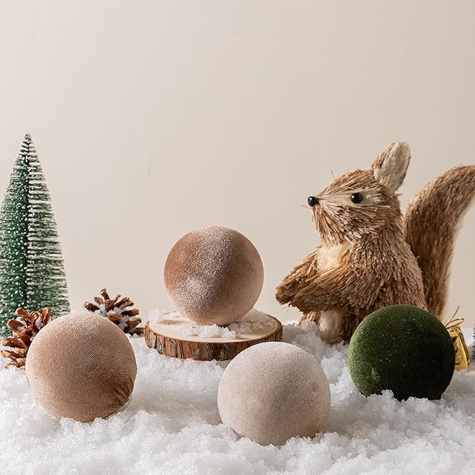 Christmas Ball Ornaments, 15 Pcs Green & Coffee Ornaments with Velvet, Multicolor Xmas Tree Decorations for Christmas Tree Holiday Decor