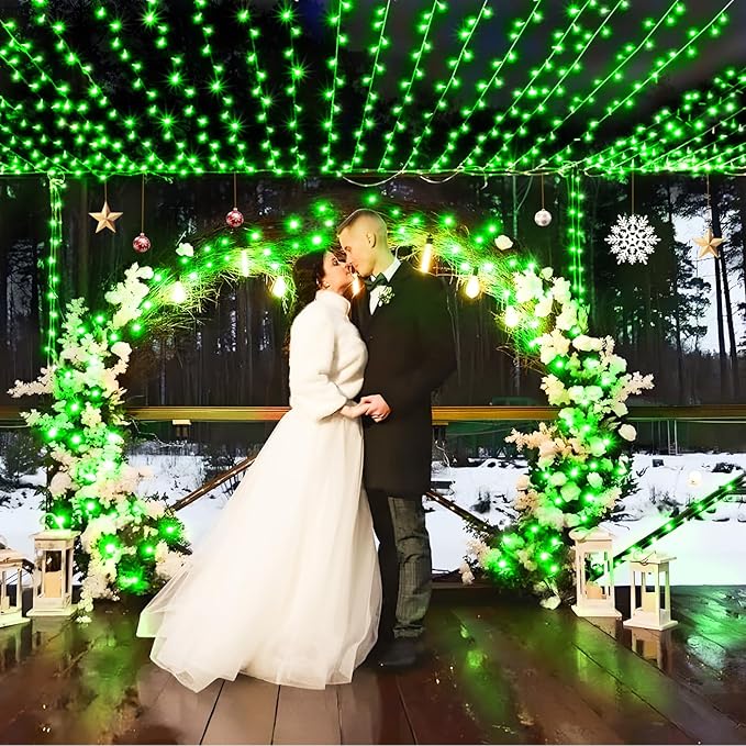 SAUIRS 197FT 500 LED Christmas Lights Outdoor String Lights with 8 Modes Timer Waterproof Fairy Light Plug in for Outside Indoor Party Xmas Palm Tree Yard Wedding Decorations(Green)