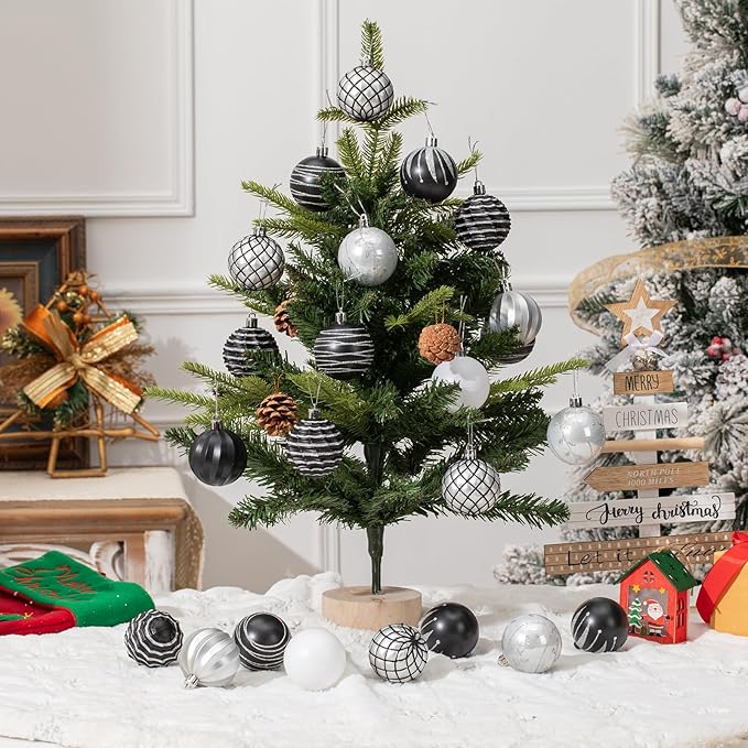 100PCS Black and Silver Christmas Ornaments Set, Shatterproof Christmas Ball Ornaments Bulk, Assorted Decorations Baubles Hanging Ornaments for Christmas Trees Holiday Party Decor (Black Silver)