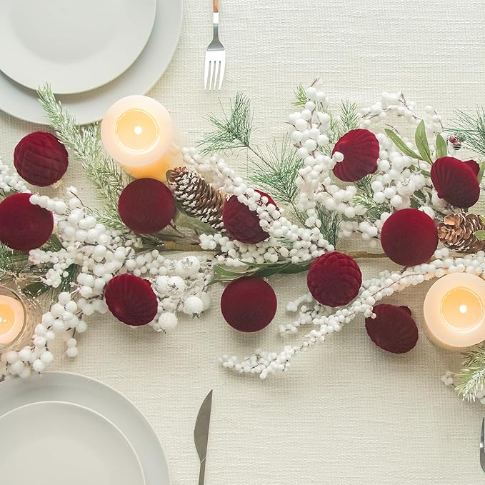 KI Store Velvet Christmas Balls Burgundy 25pcs Flocked Christmas Tree Ornaments Assortment for Xmas Tree Holiday Decor