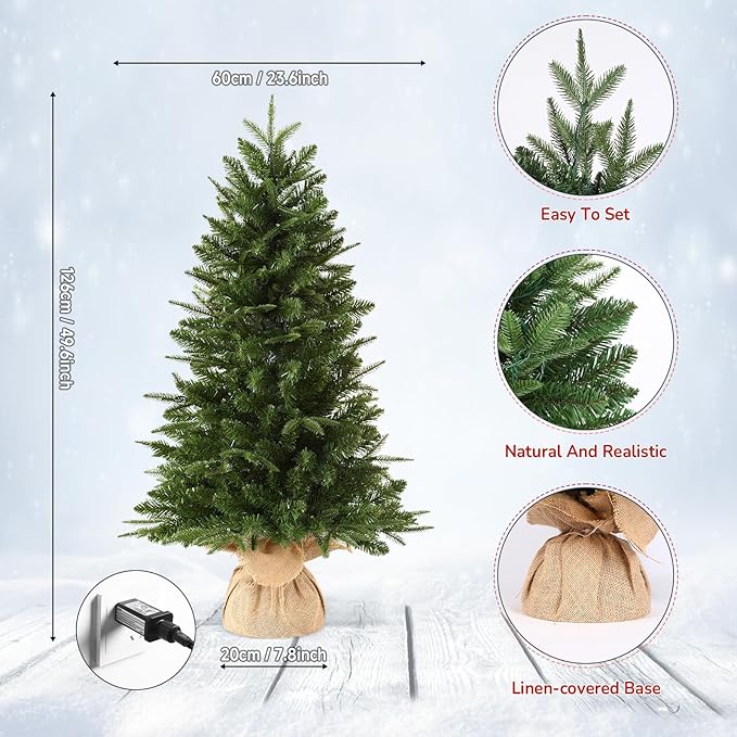 4 ft Small Mini Prelit Artificial Christmas Tree with Color LED Lights, Remote Control and Timer, Perfect PE+PVC Little Tabletop Christmas Tree for Table Top Decor, Home,Wedding, Dining Desk, 4 Foot