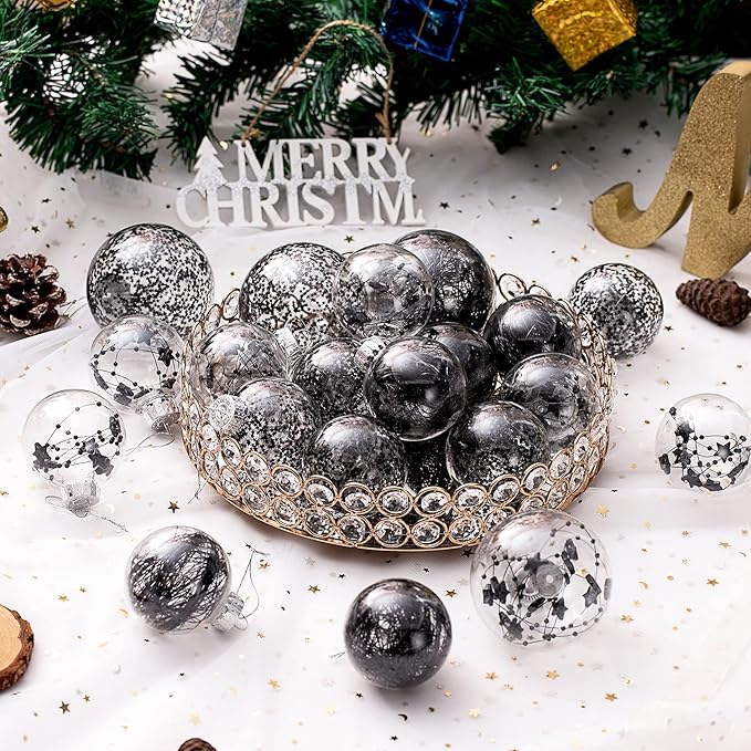 Christmas Ornaments Ball Set-Shatterproof Clear Plastic Decorative Baubles for Xmas Tree House Holiday Wedding Party Decoration,20pcs Black